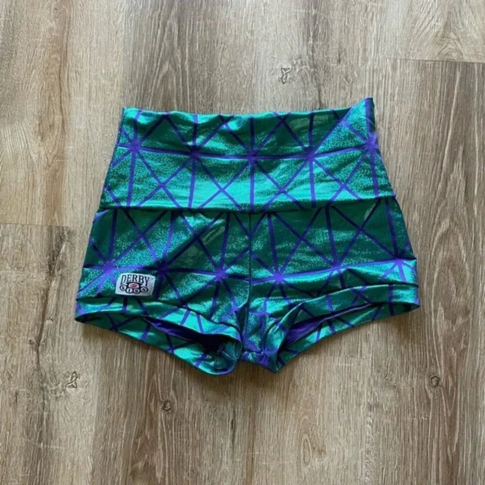 Derby Kiss Blue and Green Holographic Workout Shorts
